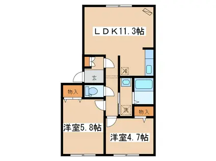 ラ・コリーナ(2LDK/1階)の間取り写真