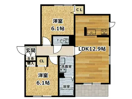 テラーノ藤森A棟(2LDK/1階)の間取り写真