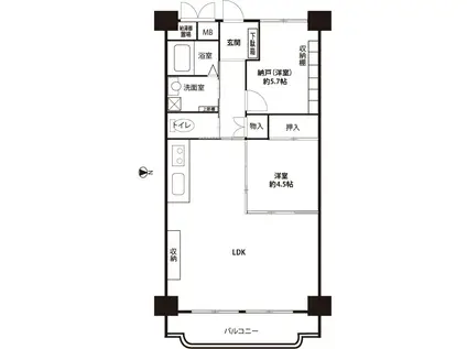 メゾンドール帝塚山(2LDK/4階)の間取り写真