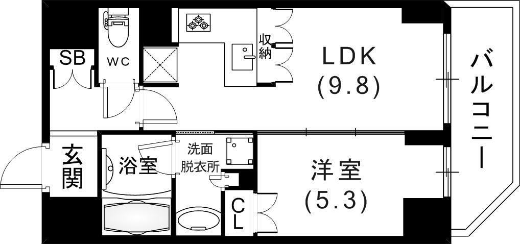 リーガル神戸三宮II(1LDK/2階)の間取り写真