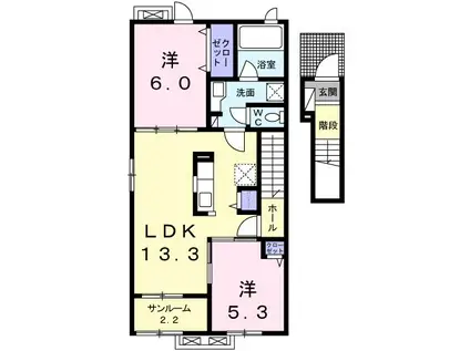 フォレ フォートI(2LDK/2階)の間取り写真