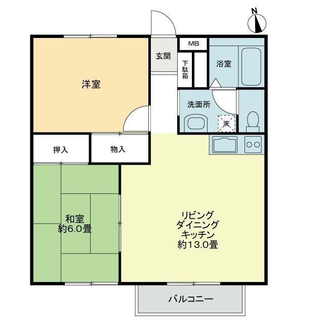フォブール吉峰 B棟(2LDK/2階)の間取り写真