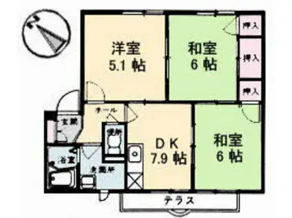 フレグランスYURI A棟(3DK/1階)の間取り写真
