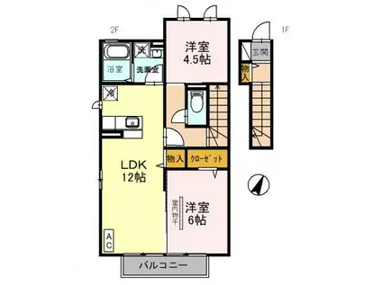 ラフォーレ A 泉町(2LDK/2階)の間取り写真