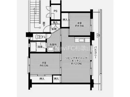 ビレッジハウス学文路(2LDK/5階)の間取り写真