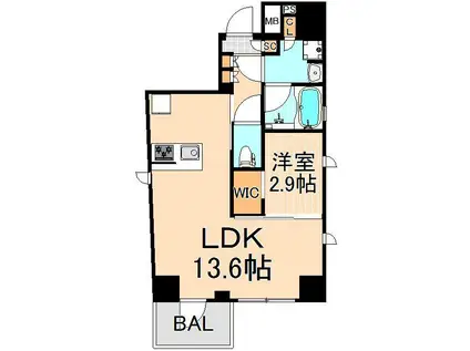 プライマル上野イースト(1LDK/8階)の間取り写真