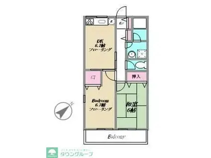 ルミエール(2DK/2階)の間取り写真