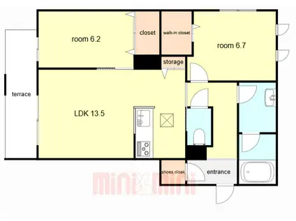 SHAMAISON GREENAGE 日野町(2LDK/1階)の間取り写真