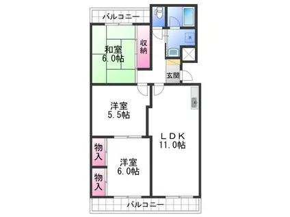 第一みどり館(3LDK/3階)の間取り写真