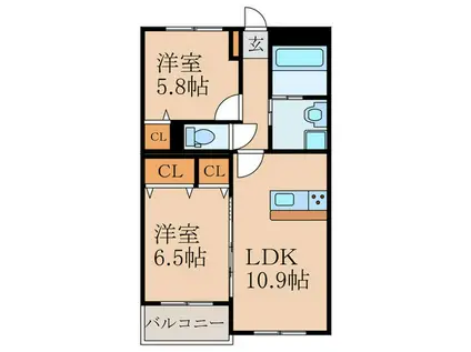 西宮市4丁目マンション(2LDK/3階)の間取り写真