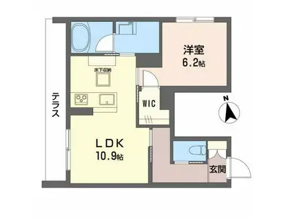 CANTABILE大関(1LDK/1階)の間取り写真