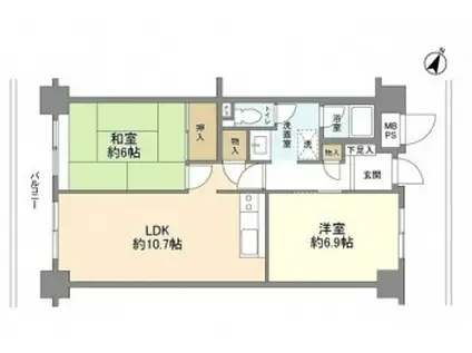 東急ドエルアルス久が原A棟(2LDK/2階)の間取り写真