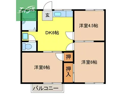 フラワーハイツ(3DK/2階)の間取り写真