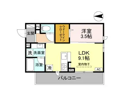 DR相木CUORE(1LDK/3階)の間取り写真