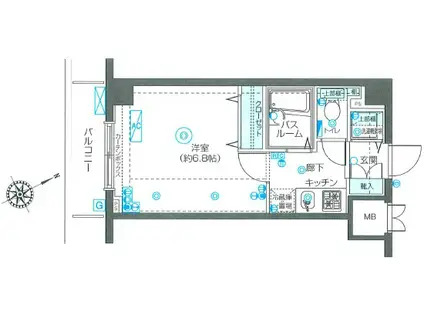 フェニックス国分寺弐番館(1K/6階)の間取り写真