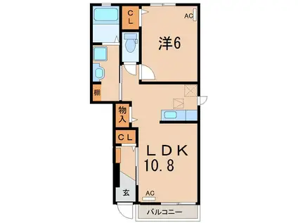 ベルハウスD(1LDK/1階)の間取り写真