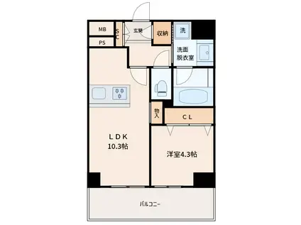 TERRACE RESIDENCE SHIN-OSAKA(1LDK/9階)の間取り写真