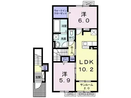 グランシャリオ千曲B(2LDK/2階)の間取り写真