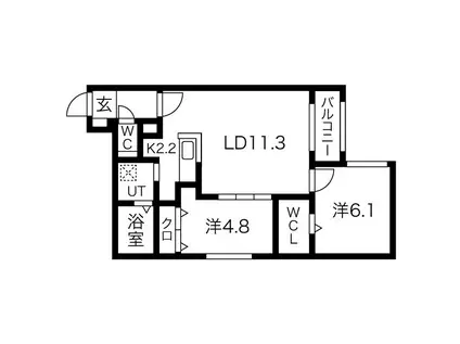 ブランシャール琴似ステーション(2LDK/2階)の間取り写真