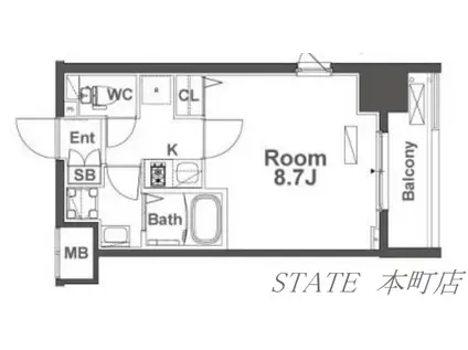 TLRレジデンス本町ウエスト(1K/4階)の間取り写真