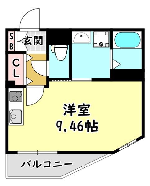 WINDBELL出口(ワンルーム/3階)の間取り写真