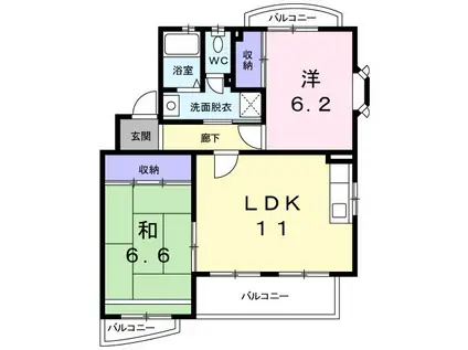 ウイングコート(2LDK/2階)の間取り写真