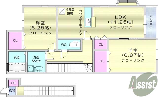 ソレアードS(2LDK/2階)の間取り写真