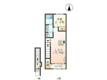 カサ・デル・シエロ(1LDK/2階)の間取り写真