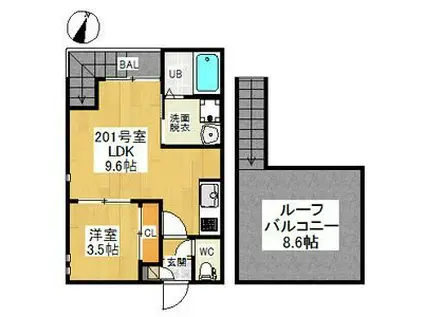 GRANDTIC プリモ・アモーレ庄内緑地公園(1LDK/2階)の間取り写真