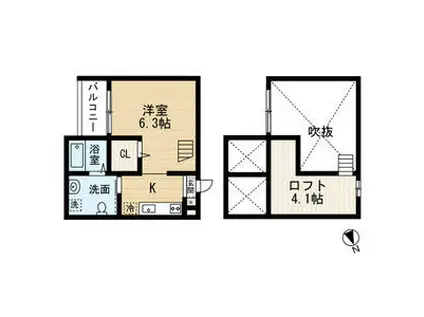 INFINITY PLUSインフィニティプラ(ワンルーム/2階)の間取り写真