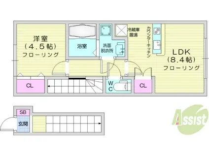 愛の杜アパート(1LDK/2階)の間取り写真