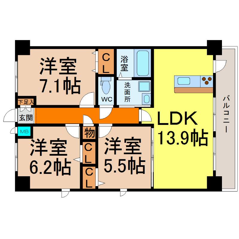 プログレッソ志賀公園(3LDK/4階)の間取り写真