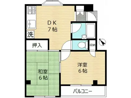 ロワール一之江(2DK/1階)の間取り写真