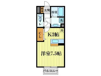 ベルデュール小金井(1K/2階)の間取り写真