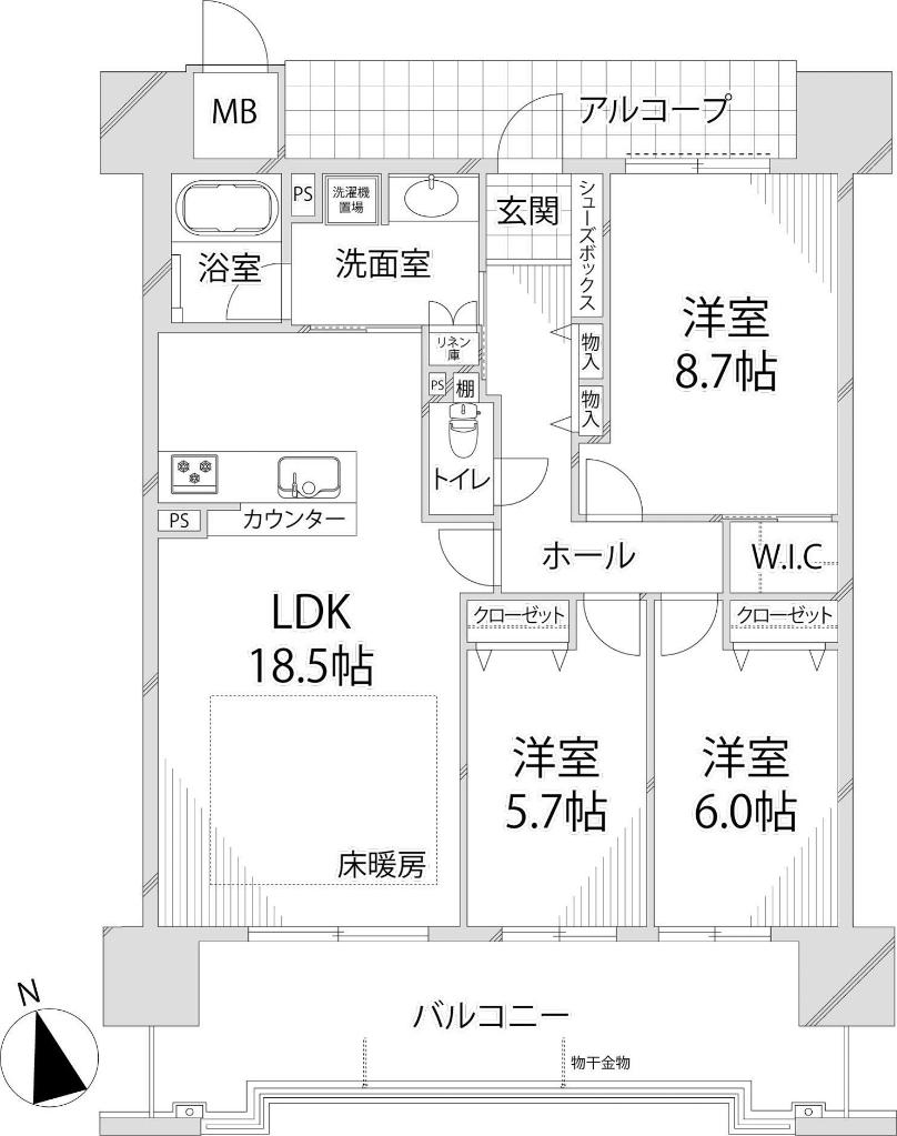 パレ・ロワイヤル英賀保駅前(3SLDK/2階)の間取り写真