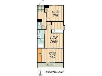 ハイツまぐろ(2LDK/4階)の間取り写真