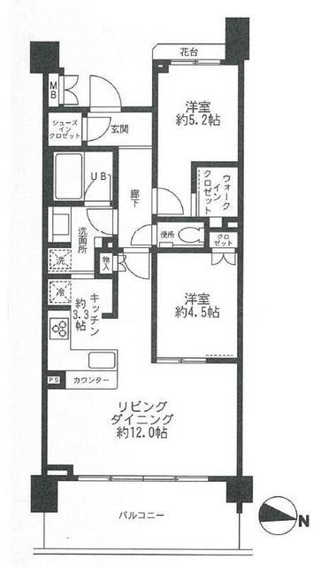 マジェスティハウス新宿御苑パークナード(2LDK/2階)の間取り写真