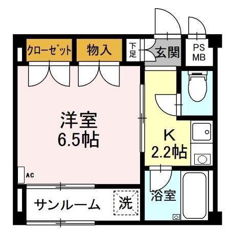 AWAビル(1K/2階)の間取り写真