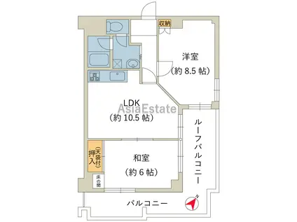 トーカンマンション高麗町(1LDK/6階)の間取り写真