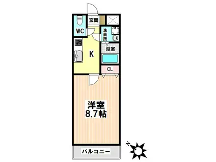 CENT FORCE YOBITSUGI 北棟(1K/3階)の間取り写真