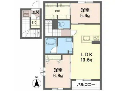 クレール富沢西B(2LDK/2階)の間取り写真