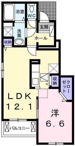ＪＲ山陽本線 上郡駅 徒歩8分 2階建 築12年(1LDK/1階)の間取り写真