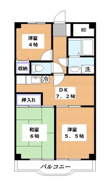 スカイパレスあざみ野(3DK/2階)の間取り写真