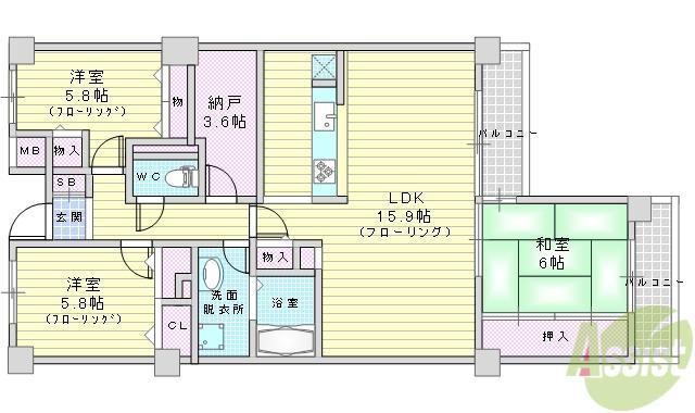 アーバンパーク緑地公園(3SLDK/5階)の間取り写真