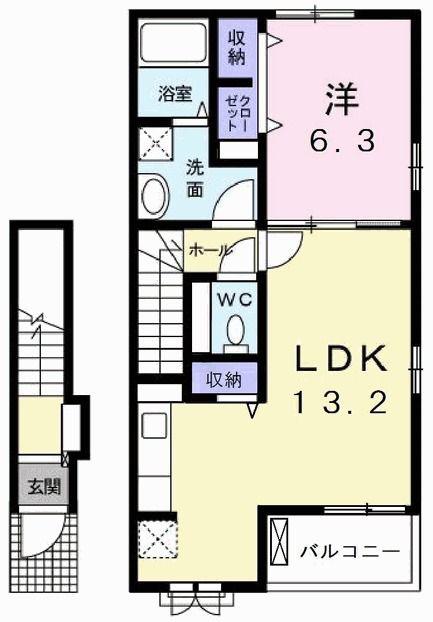 クローバー上本町(1LDK/2階)の間取り写真