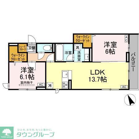 D PAINA 宿河原6 II(2LDK/3階)の間取り写真