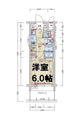 プレサンス難波元町(1K/9階)の間取り写真