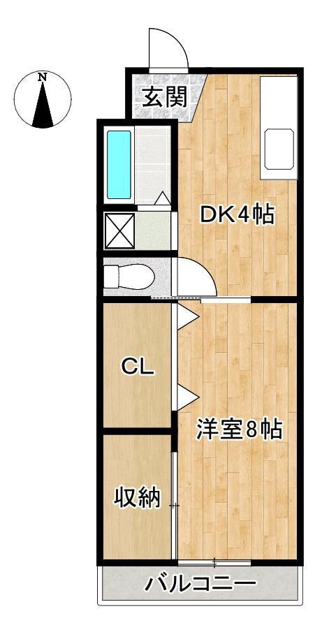 リバーサイドII(1K/2階)の間取り写真