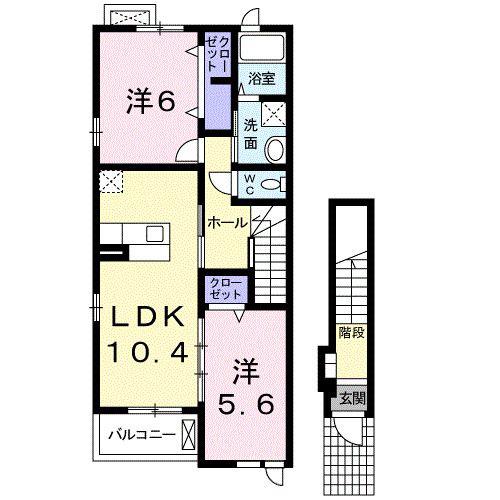 グランディール・21A(2LDK/2階)の間取り写真