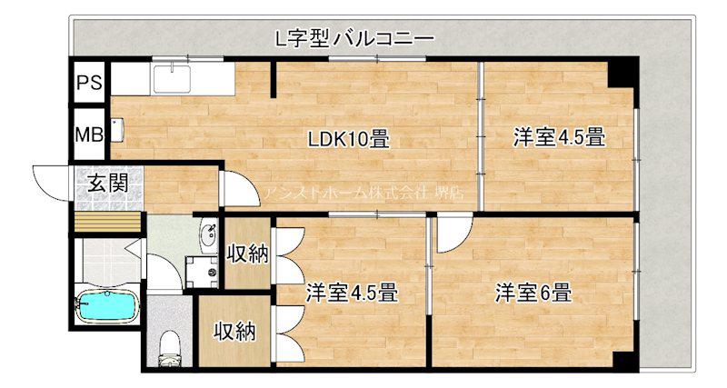 南堺ハイツ1号館(3LDK/4階)の間取り写真